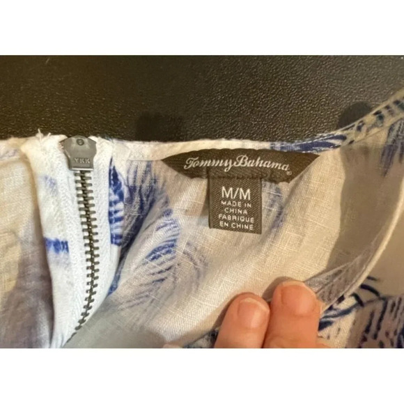 Tommy Bahama Women's Medium Blue & White Palm Tree Print Linen‎ Dress READ Beach - Picture 6 of 9